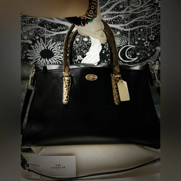 Vintage style Y2K Coach Black Satchel with Brown Accents tote shoulder bag - Picture 5 of 17